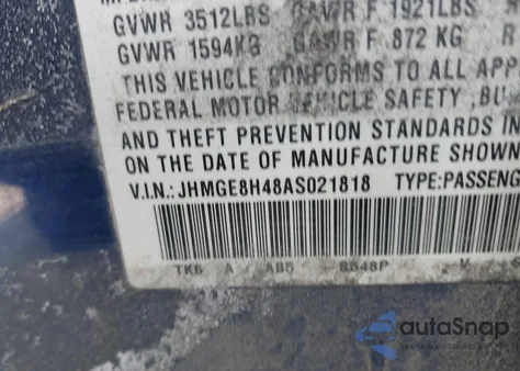 2010 Honda Fit Sport z USA, uszkodzony, nr VIN JHMGE8H48AS021818